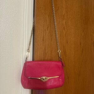 Coach Hot Pink Leather Crossbody with Gold Hardware